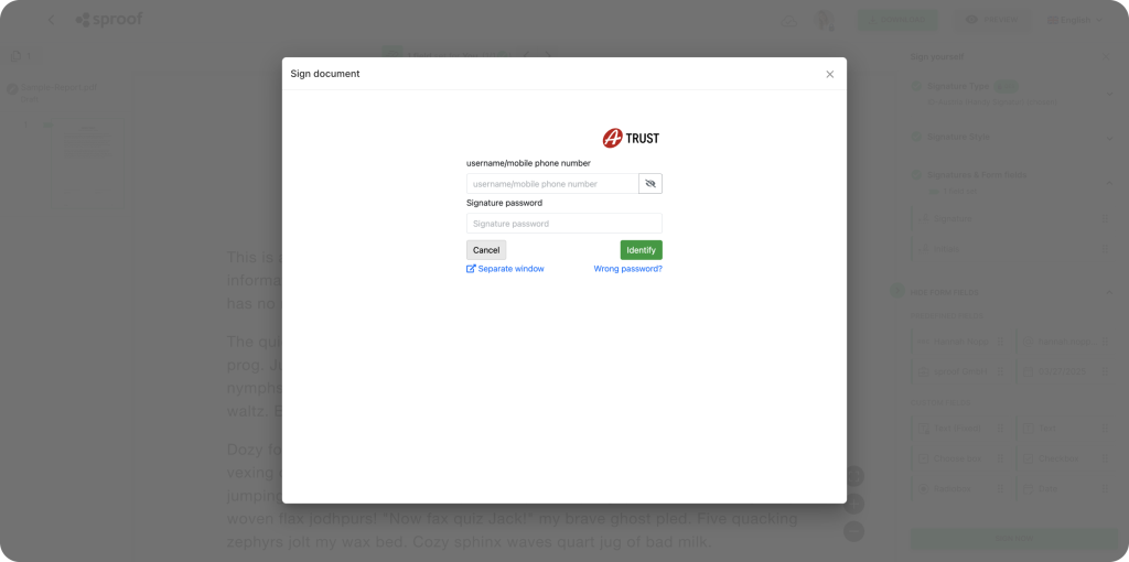 eID Schnittstelle (sproof eID Hub) - Digitale Signatur